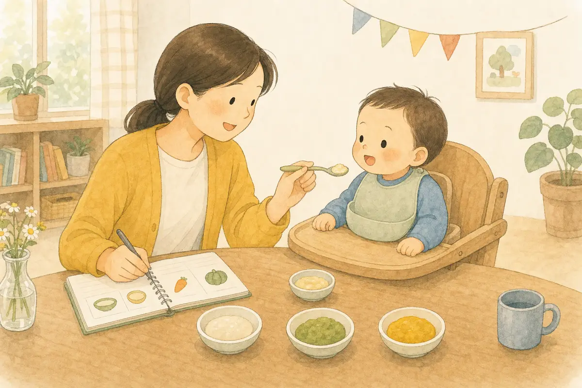 보호자와 교사가 어린이집 투약 의뢰와 인계 기록을 함께 확인하는 수채 일러스트