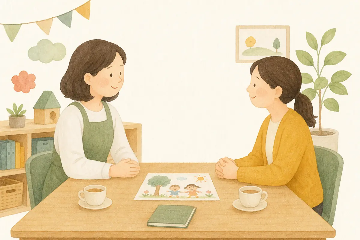 어린이집 안전사고 진료 서류와 공제 처리 순서를 정리하는 보호자 수채 일러스트